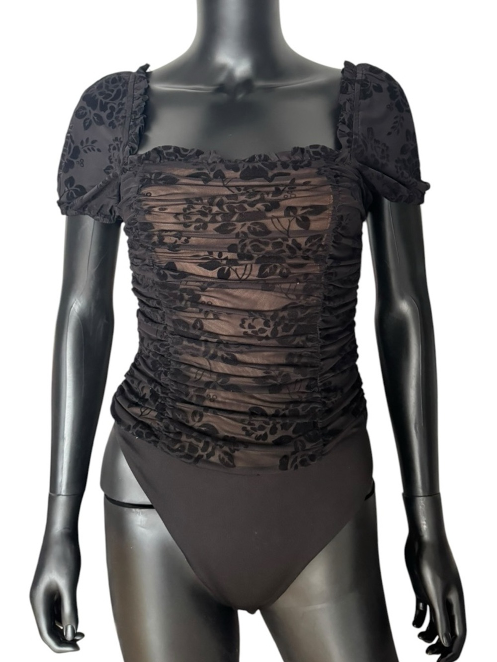 Majorelle Whimsygoth Floral Bodysuit Black Mesh